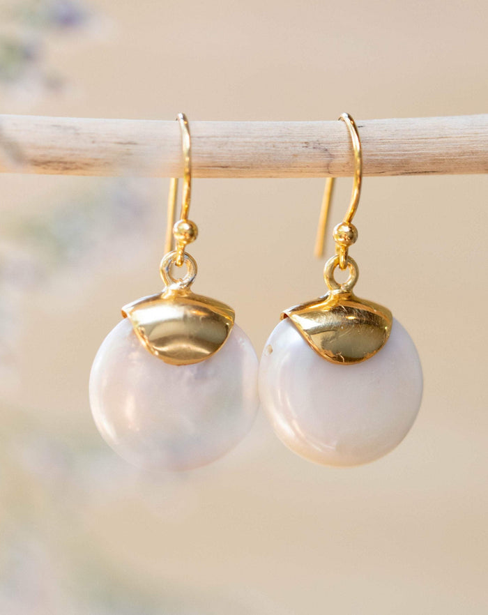 Fresh Water Pearl Earrings * Handmade * Gemstone * Gold * Modern * Gold Vermeil * ByCila * BJE164