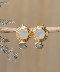 Labradorite & Moonstone Hoop Gold Plated 18k  * Stud* Post* Labradorite *Handmade* ByCila *Loop* BJE165
