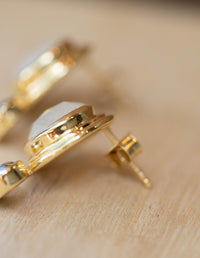 Labradorite & Moonstone Hoop Gold Plated 18k  * Stud* Post* Labradorite *Handmade* ByCila *Loop* BJE165