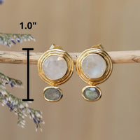 Labradorite & Moonstone Hoop Gold Plated 18k  * Stud* Post* Labradorite *Handmade* ByCila *Loop* BJE165