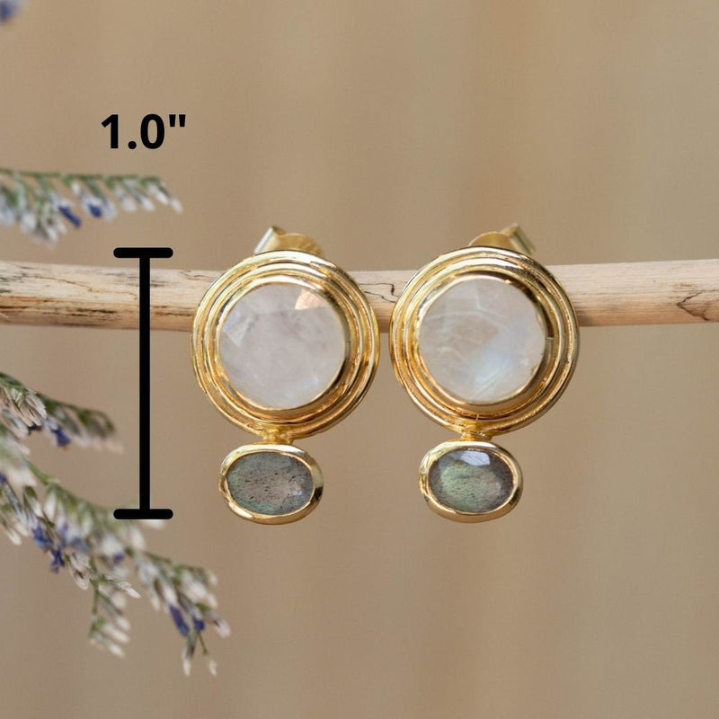 Labradorite & Moonstone Hoop Gold Plated 18k  * Stud* Post* Labradorite *Handmade* ByCila *Loop* BJE165