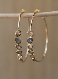Labradorite and Rhodolite Hydro Earrings Gold Plated 18k * Earrings * Hoop * Multi-stones  * Handmade * Gemstone * BJE166
