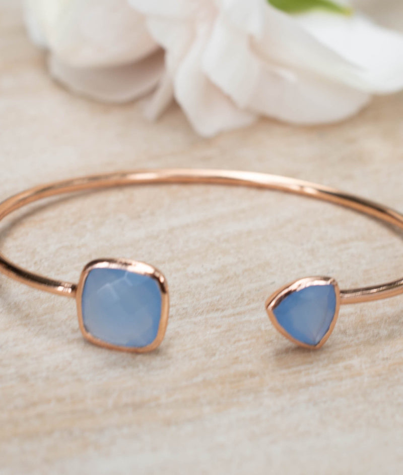 Blue Chalcedony Bangle Bracelet *Gold Plated 18k or Silver Plated or Rose Gold Plated* Gemstone * Gypsy * Adjustable * Statement * BJB009C