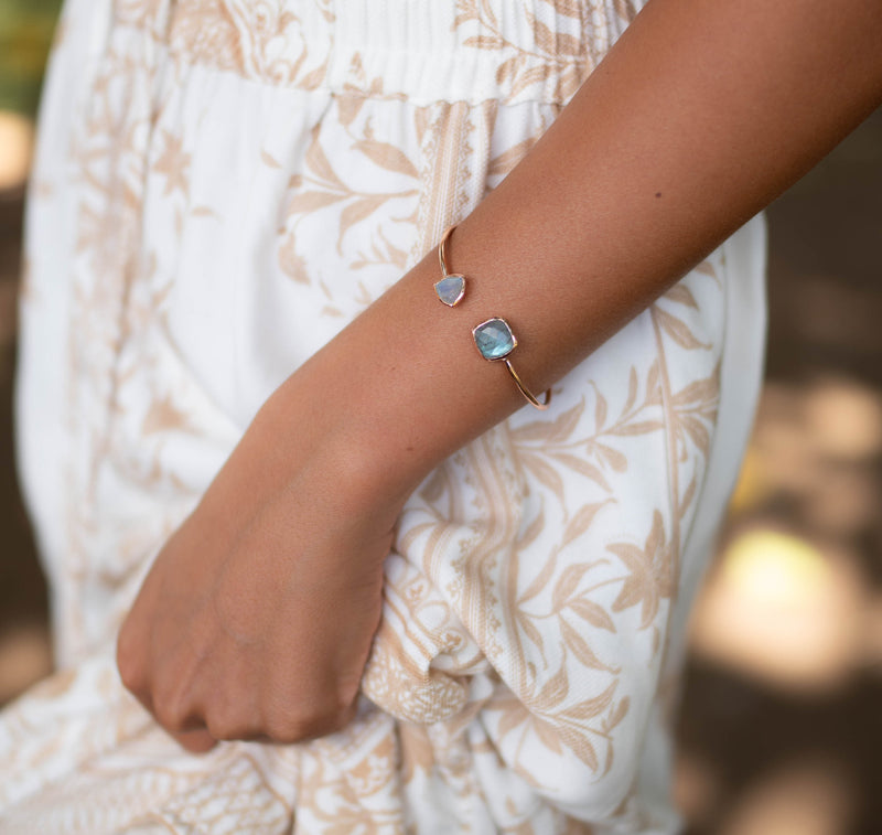 Labradorite Bangle Bracelet * Gold Plated 18k or Silver Plated or Rose Gold Plated* Gemstone *  Adjustable * Statement * Stacking * BJB001C