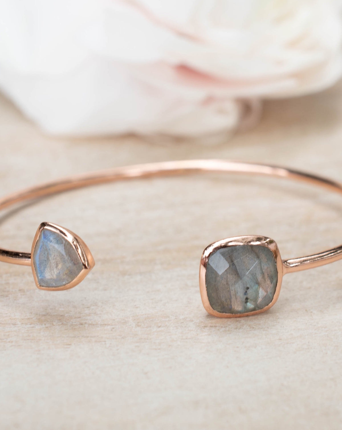 Labradorite Bangle Bracelet * Gold Plated 18k or Silver Plated or Rose Gold Plated* Gemstone *  Adjustable * Statement * Stacking * BJB001C