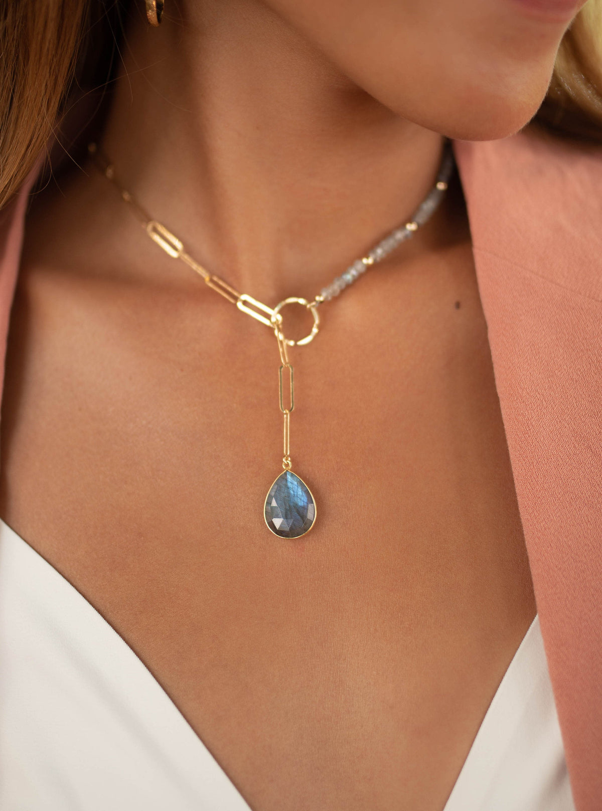 Rainbow Labradorite * Tear Drop * Lariat Necklace * Gold * Gemstone * Statement * Bycila *Bridesmaid *