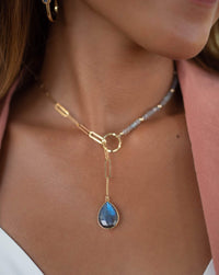 Rainbow Labradorite * Tear Drop * Lariat Necklace * Gold * Gemstone * Statement * Bycila *Bridesmaid *