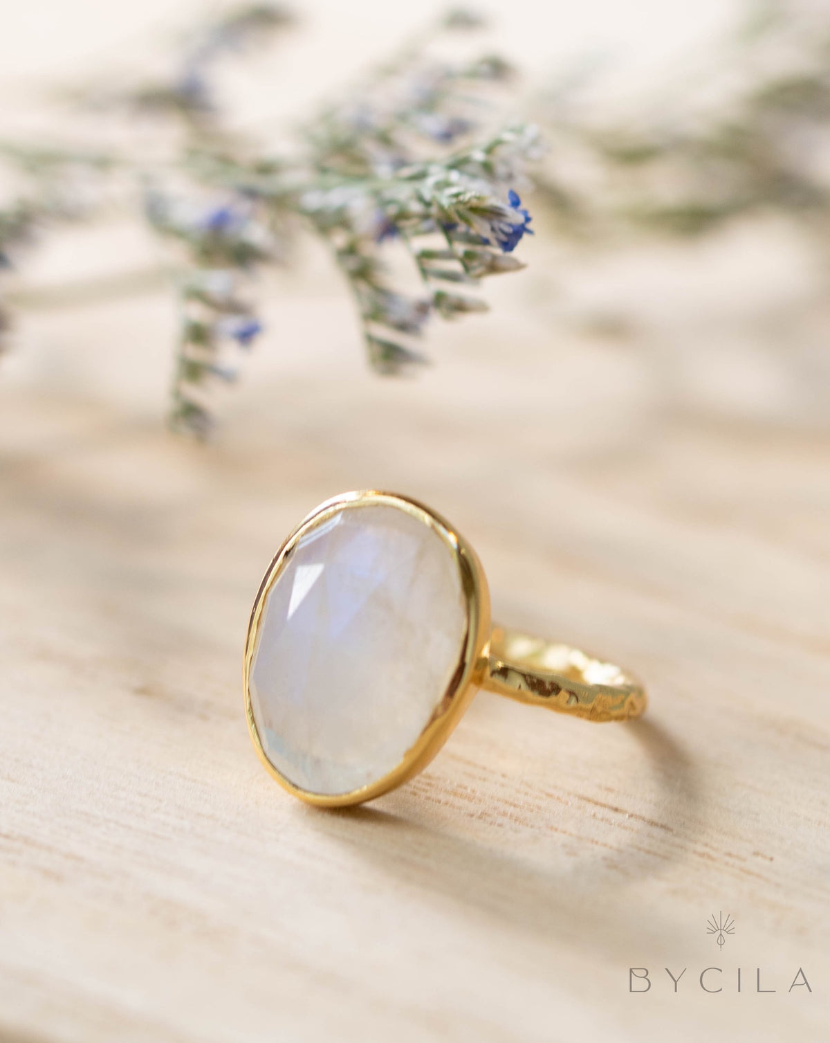 Moonstone Gold Plated Ring *  Statement Ring * Gemstone Ring * Rainbow Moonstone * Gold Ring  * BJR241