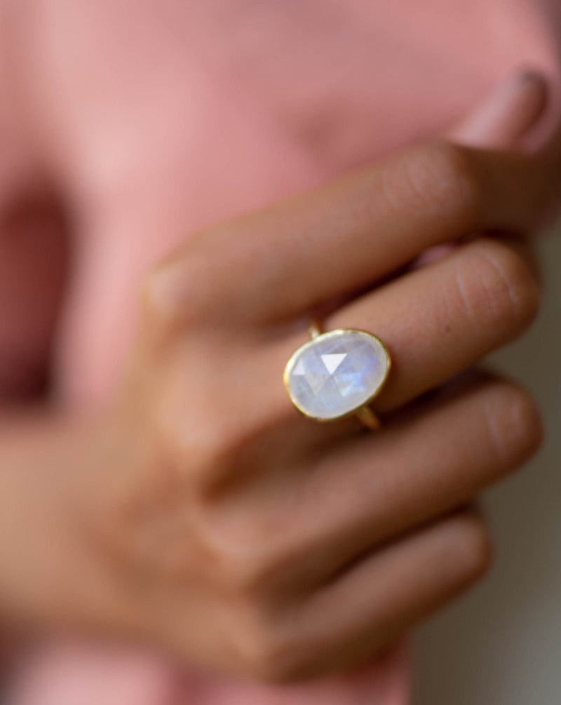 Moonstone Gold Plated Ring *  Statement Ring * Gemstone Ring * Rainbow Moonstone * Gold Ring  * BJR241