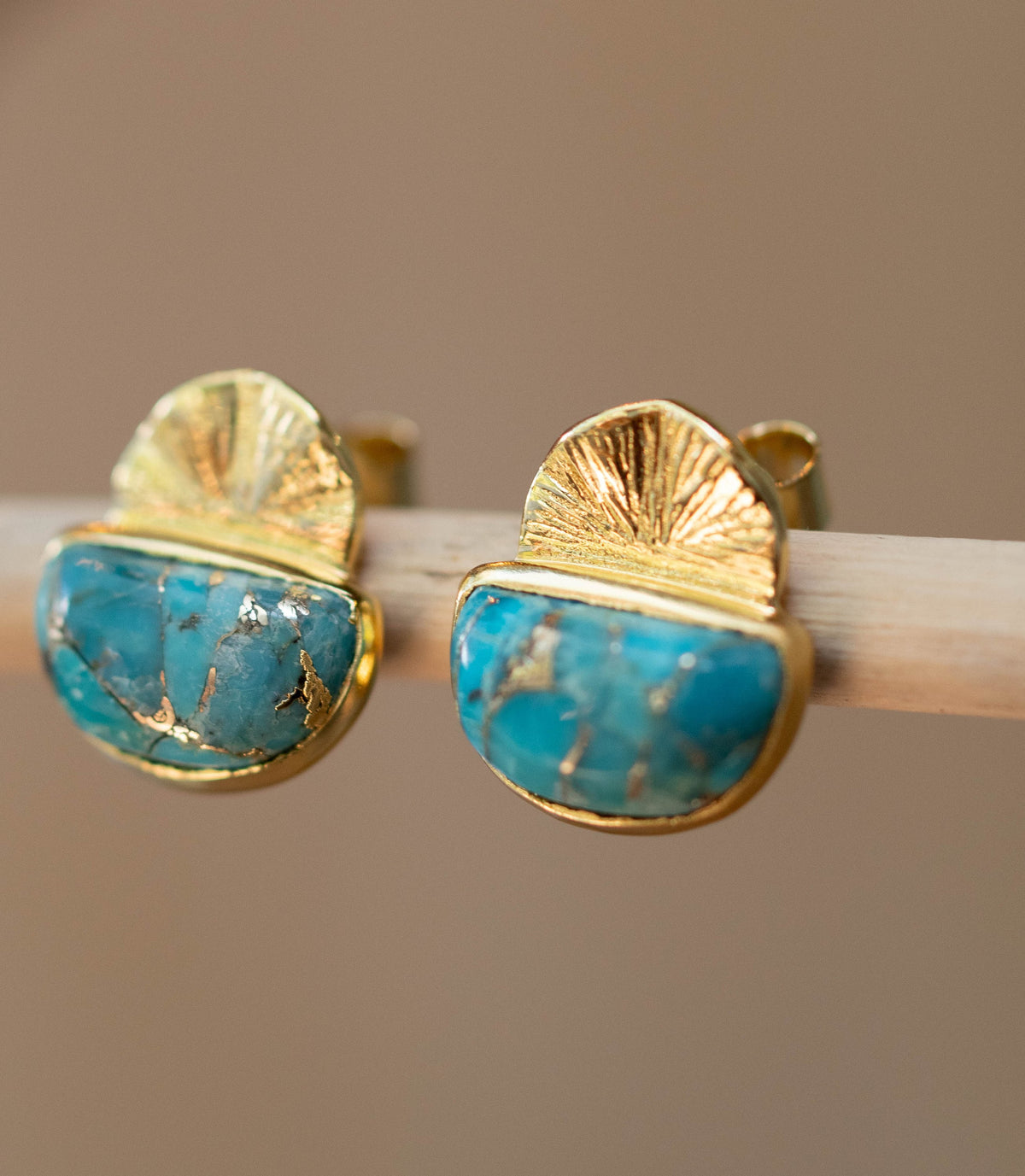Cooper Turquoise Stud Earrings* Gold Plated 18k * BJE161