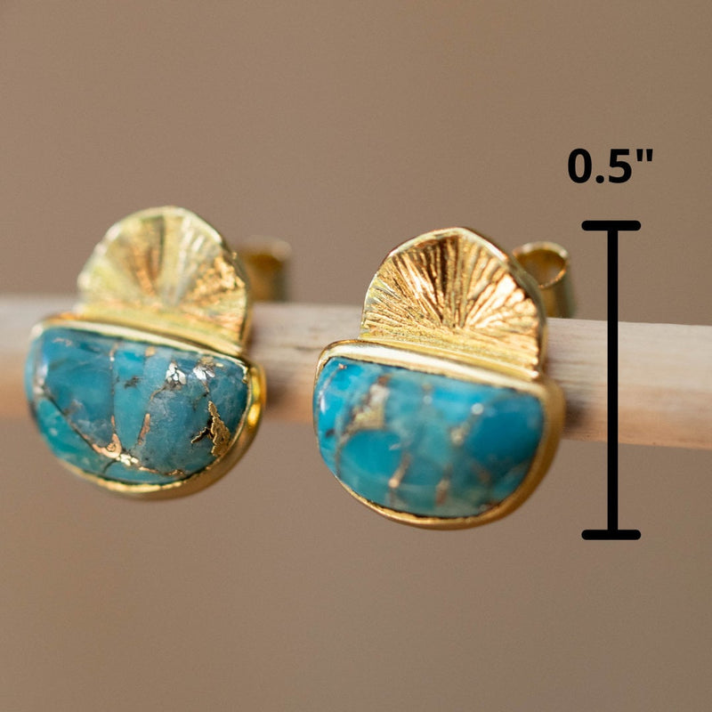 Copper Turquoise Stud Earrings* Gold Plated 18k or Sterling Silver 925 * BJE161