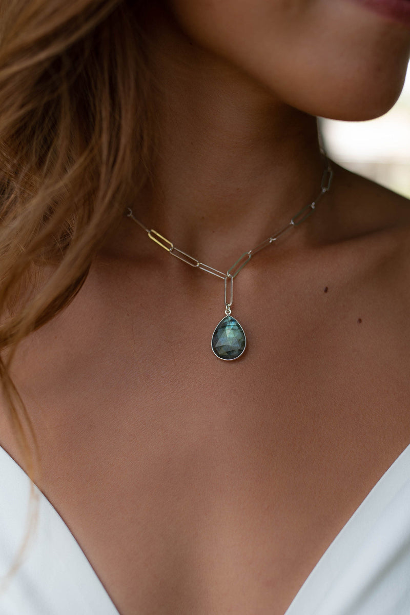 Rainbow Labradorite * Tear Drop * Lariat Necklace * Gold * Silver * Rose Gold * Gemstone * Statement * Bycila *Bridesmaid * BJN087