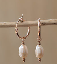 Fresh Water Pearl Hoop Earrings *Gold Filled or Rose gold Filled or Sterling Silver* Handmade * Modern  * ByCila * BJE163C