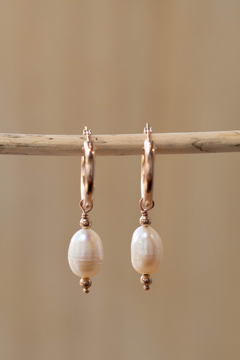 Fresh Water Pearl Hoop Earrings *Gold Filled or Rose gold Filled or Sterling Silver* Handmade * Modern  * ByCila * BJE163C