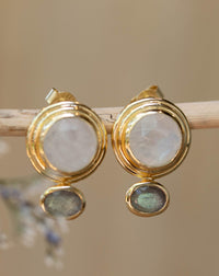 Athena Earrings * Labradorite & Moonstone Post * Gold Plated 18k * BJE165
