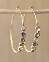 Labradorite and Rhodolite Hydro Earrings Gold Plated 18k * Earrings * Hoop * Multi-stones  * Handmade * Gemstone * BJE166