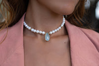 Pearl and Aqua Chalcedony Necklace *Gold Filled Beads *Handmade *Layered *Gemstone * Elegant * Chic * BJN090