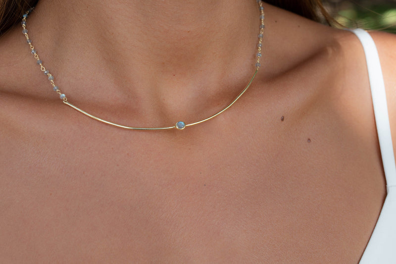Labradorite Bar Necklace *Gold Vermeil *Handmade *Layered *Gemstone * Elegant * Chic * BJN093