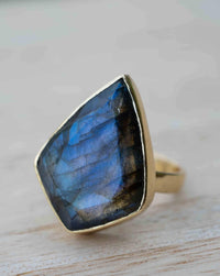 Rainbow Labradorite Ring * Gold Ring * Gemstone * Gold Plated * Statement *Bridal *Wedding * Natural  *Handmade * BJR257