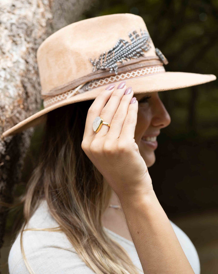 Moonstone Gold Plated Ring *  Statement Ring * Gemstone Ring * Rainbow Moonstone * Gold Ring  * Large Ring Statement * BJR256