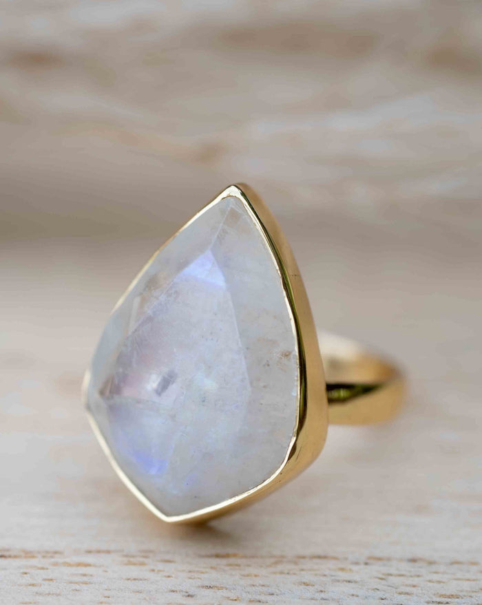 Moonstone Gold Plated Ring *  Statement Ring * Gemstone Ring * Rainbow Moonstone * Gold Ring  * Large Ring Statement * BJR256