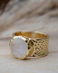 Moonstone Gold Plated Ring *  Statement Ring * Gemstone Ring * Rainbow Moonstone * Gold Ring  * Large Ring Statement * BJR250