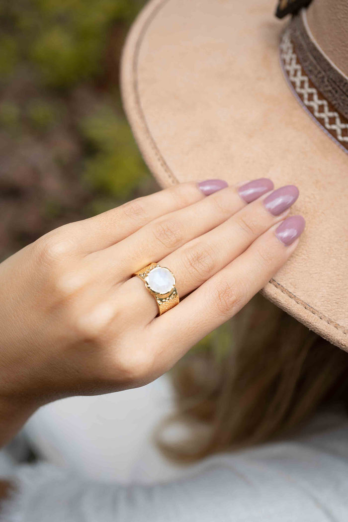 Moonstone Gold Plated Ring *  Statement Ring * Gemstone Ring * Rainbow Moonstone * Gold Ring  * Large Ring Statement * BJR250