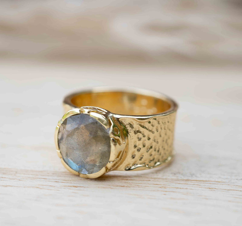 Rainbow Labradorite Ring * Gold Ring * Gemstone * Gold Plated * Statement *Bridal *Wedding * Natural  *Handmade * BJR252