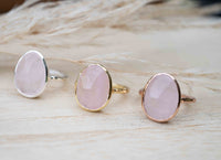 Rose Quartz Ring * 18k Gold Plated Ring * Statement Ring * Gemstone Ring * Pink * Bridal Ring * Wedding Ring *Organic Ring * Natural *BJR247