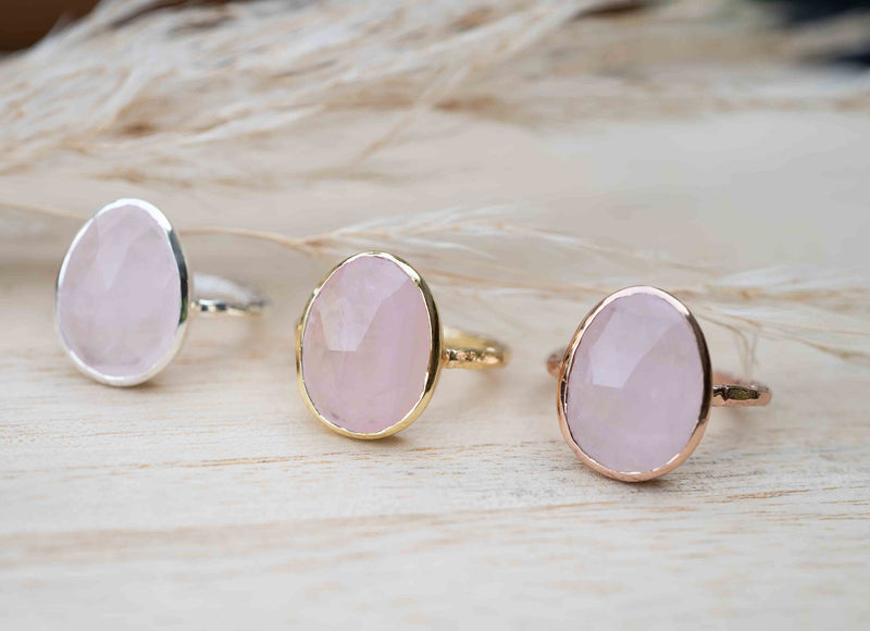 Rose Quartz Ring * 18k Gold Plated Ring * Statement Ring * Gemstone Ring * Pink * Bridal Ring * Wedding Ring *Organic Ring * Natural *BJR247