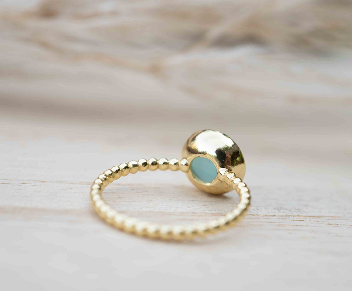 Gold Plated 18k Aqua Chalcedony * Gemstone Ring * Handmade * Statement * Natural * Organic*Gift for her*Jewelry*Bycila*May Birthstone*