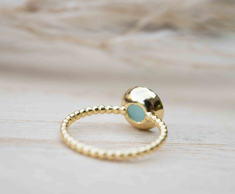 Gold Plated 18k Aqua Chalcedony * Gemstone Ring * Handmade * Statement * Natural * Organic*Gift for her*Jewelry*Bycila*May Birthstone*