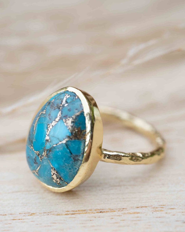 Turquoise Gold Plated Ring *Gold Ring *Statement Ring *Gemstone *Copper Turquoise Ring* Natural *Organic Ring * Ocean* Blue Ring * BJR244