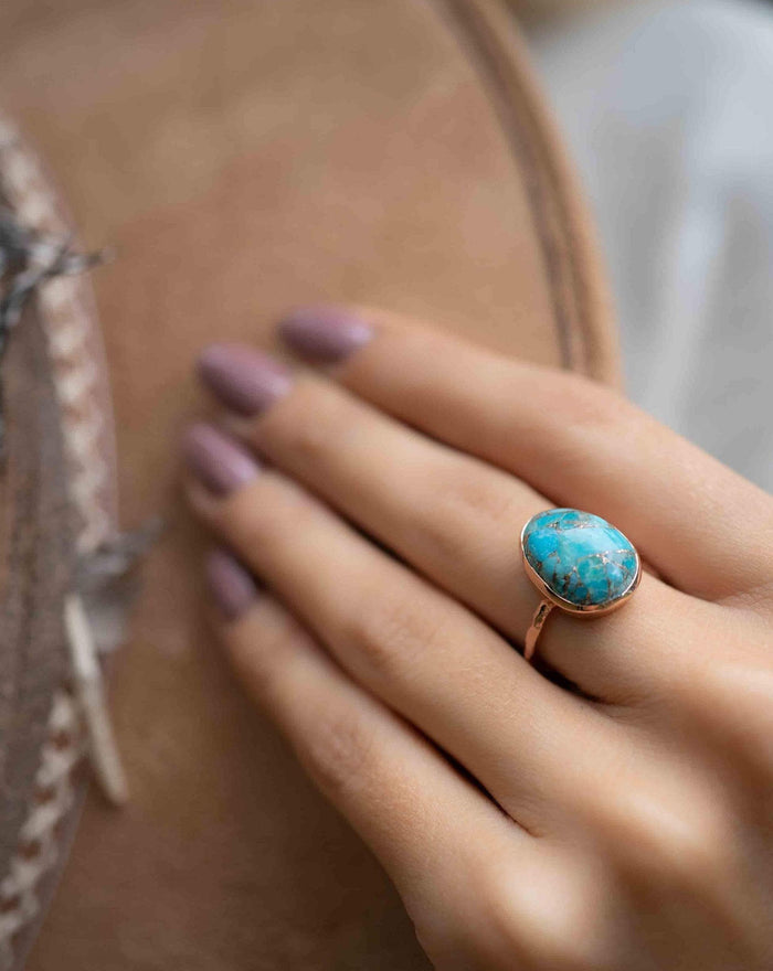 Turquoise Rose Gold Plated Ring *Statement Ring *Gemstone *Copper Turquoise Ring* Natural *Organic Ring * Ocean* Blue Ring * BJR246