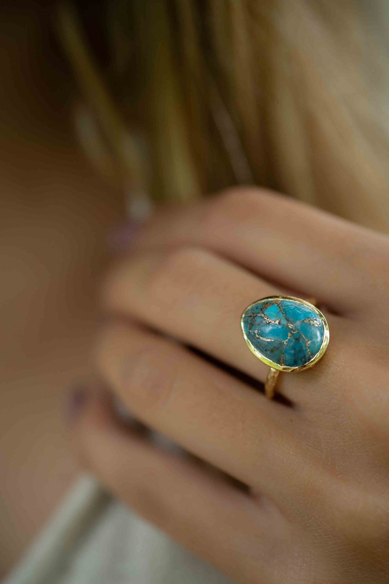 Turquoise Gold Plated Ring *Gold Ring *Statement Ring *Gemstone *Copper Turquoise Ring* Natural *Organic Ring * Ocean* Blue Ring * BJR244