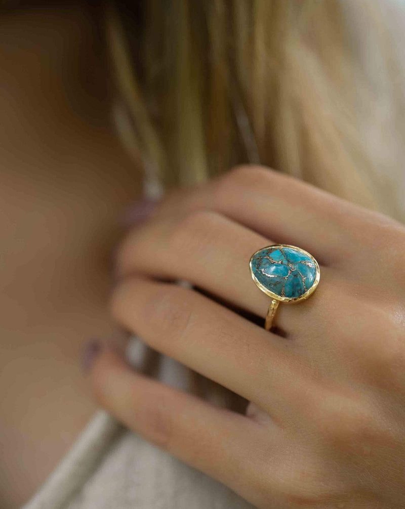 Turquoise Gold Plated Ring *Gold Ring *Statement Ring *Gemstone *Copper Turquoise Ring* Natural *Organic Ring * Ocean* Blue Ring * BJR244