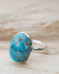 Turquoise Ring * Sterling Silver 925* Statement * Gemstone * Copper Turquoise * Organic * Ocean* Blue * Natural* Handmade* Thin Band* BJR245