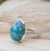 Turquoise Ring * Sterling Silver 925* Statement * Gemstone * Copper Turquoise * Organic * Ocean* Blue * Natural* Handmade* Thin Band* BJR245
