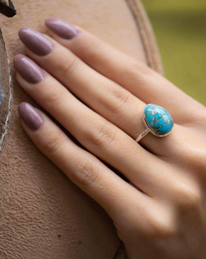 Turquoise Ring * Sterling Silver 925* Statement * Gemstone * Copper Turquoise * Organic * Ocean* Blue * Natural* Handmade* Thin Band* BJR245