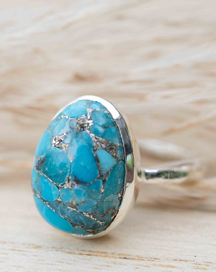 Turquoise Ring * Sterling Silver 925* Statement * Gemstone * Copper Turquoise * Organic * Ocean* Blue * Natural* Handmade* Thin Band* BJR245