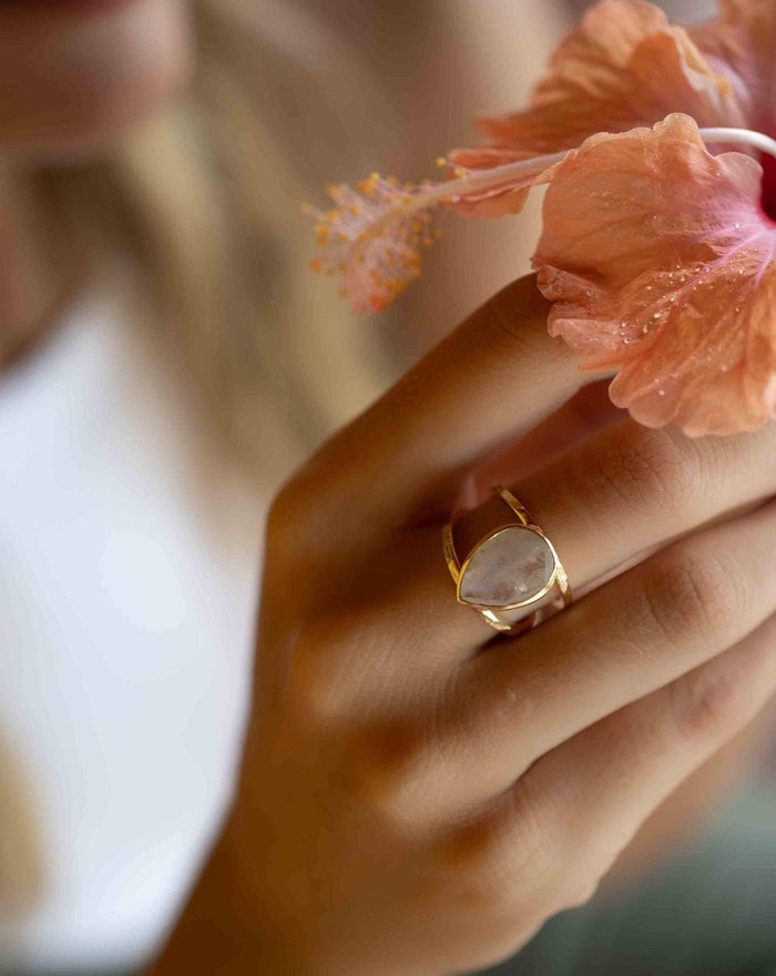 Moonstone Gold Plated Ring *  Statement Ring * Gemstone Ring * Rainbow Moonstone * Gold Ring  * Large Ring Statement * BJR253