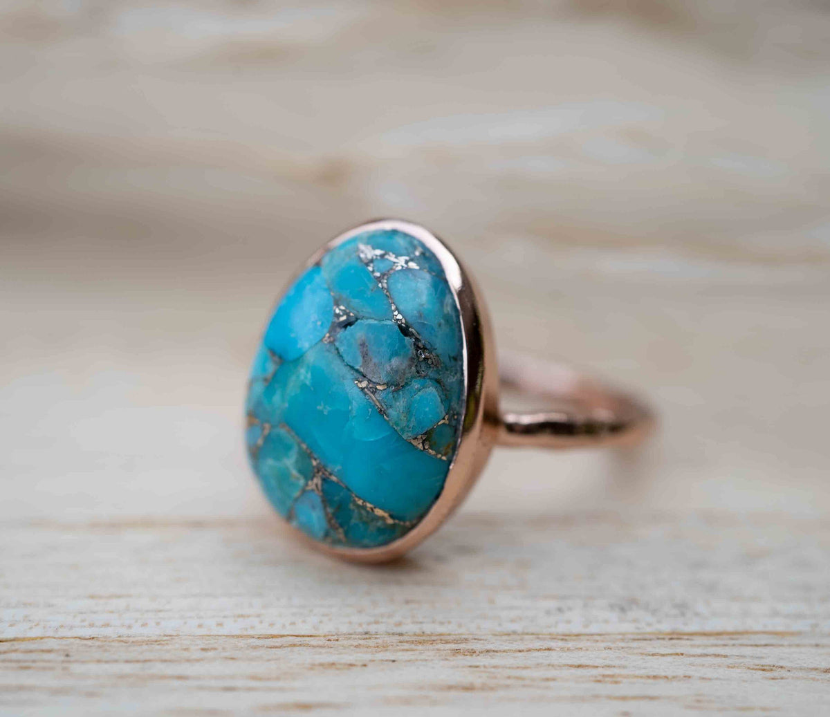 Turquoise Rose Gold Plated Ring *Statement Ring *Gemstone *Copper Turquoise Ring* Natural *Organic Ring * Ocean* Blue Ring * BJR246