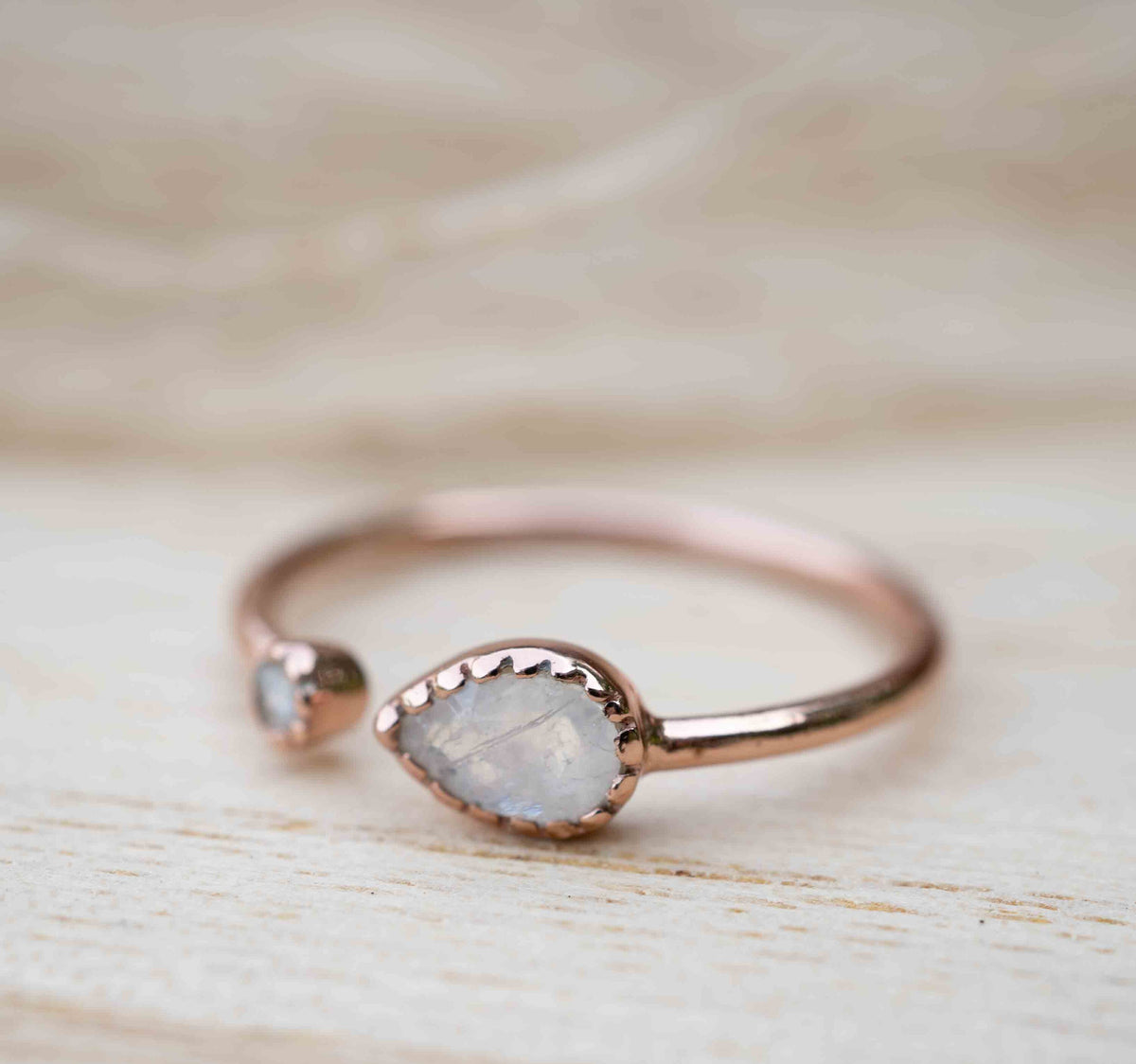 Moonstone& White Topaz Ring * Rose Gold Plated* Adjustable * Statement *Gemstone* White* Handmade*Gift for Her*June Birthstone
