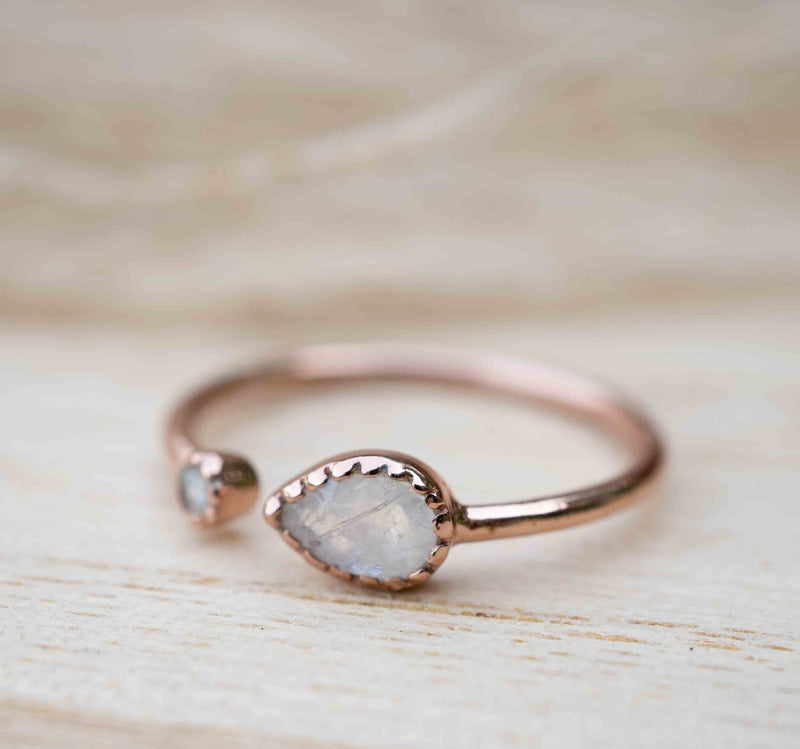 Moonstone& White Topaz Ring * Rose Gold Plated* Adjustable * Statement *Gemstone* White* Handmade*Gift for Her*June Birthstone