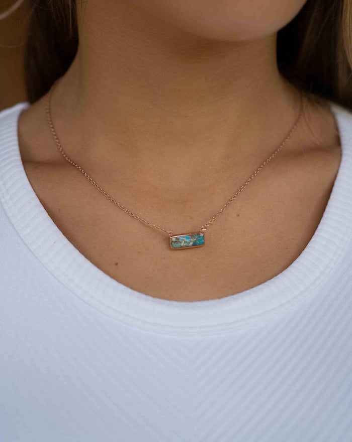 Copper Turquoise Rectangle Bar Necklace *Gold Vermeil or Sterling Silver 925 or Rose Gold * Layered * Gemstone *Gift for Her*Elegant*BJN030C