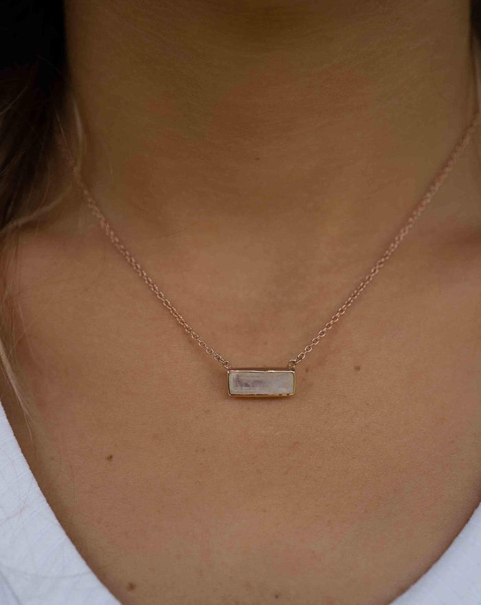 Moonstone Rectangle Bar Necklace * Gold Vermeil or Sterling Silver 925 or Rose Gold * Layered * Gemstone * Gift for Her * Elegant * BJN027C