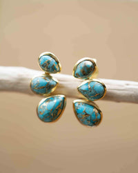 Cooper Turquoise Stud  Earrings* Gold Plated 18k * Post * Gemstone * Statement *Everyday * handmade*Lightweight * bohemian * ByCila * BJE173