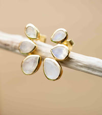 Moonstone Stud Earrings Gold Plated 18k * Gemstone * Earrings * Rainbow Moonstone * Handmade * Boho * Modern * BJE174
