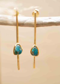 Cooper Turquoise Stud  Earrings* Gold Plated 18k * Post * Gemstone * Statement *Everyday * handmade*Lightweight * bohemian * ByCila * BJE172
