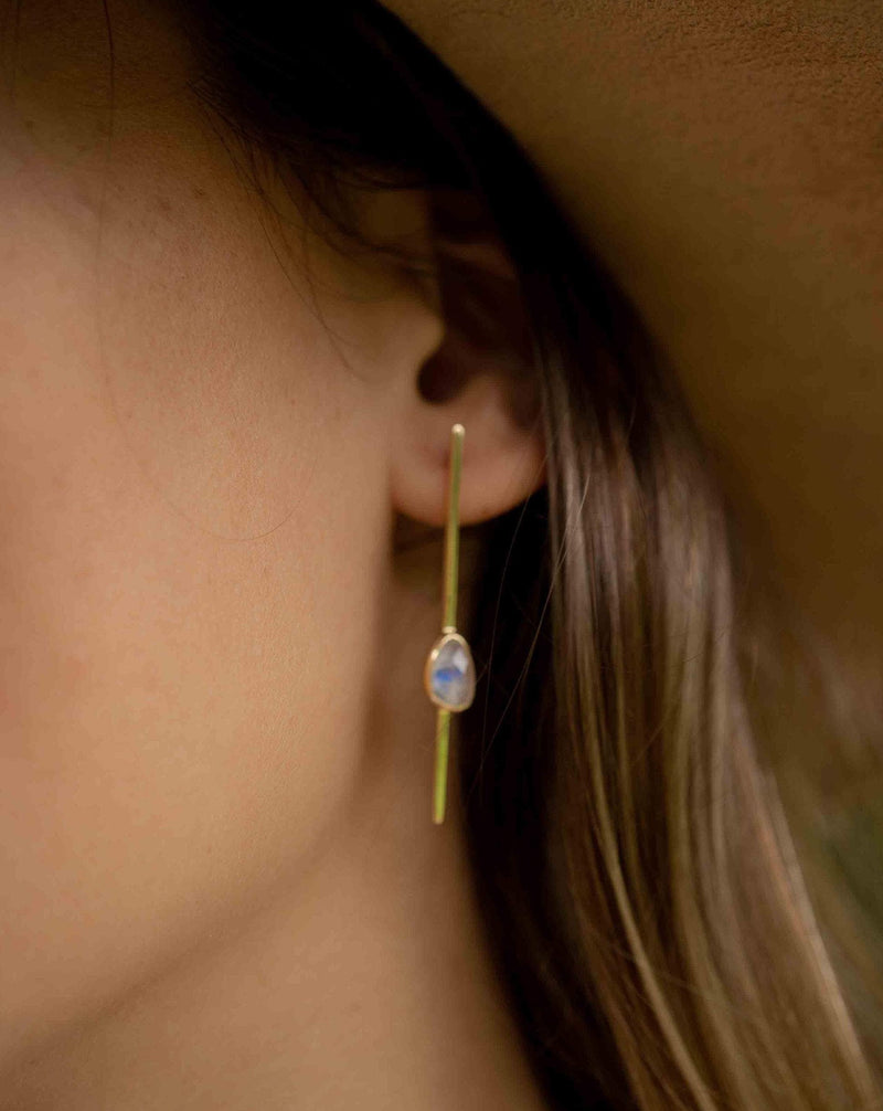 Moonstone Stud Earrings Gold Plated 18k * Gemstone * Earrings * Rainbow Moonstone * Handmade * Boho * Modern * BJE171
